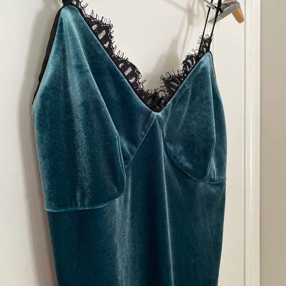 Cynthia Stefee Teal Haze Velvet Slip Dress - Picture 4 of 6